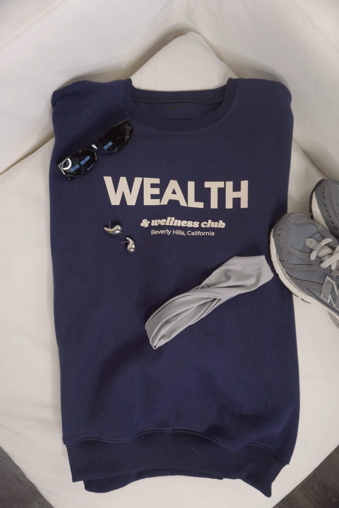 Wealth & Wellness Club Navy Blue Oversized Crewneck Sweatshirt