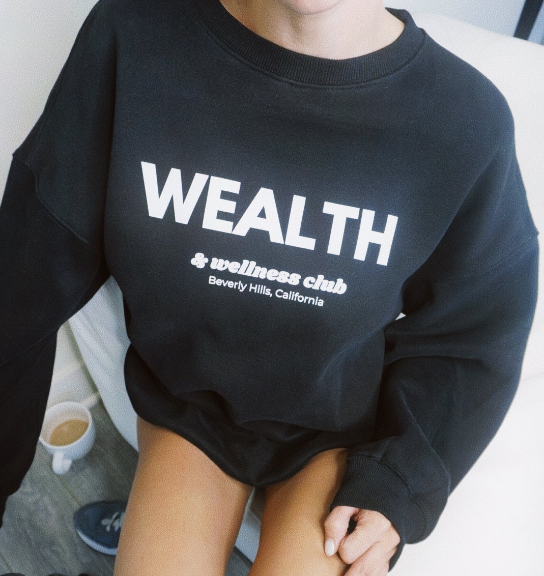 Wealth & Wellness Club Black Oversized Crewneck Sweatshirt