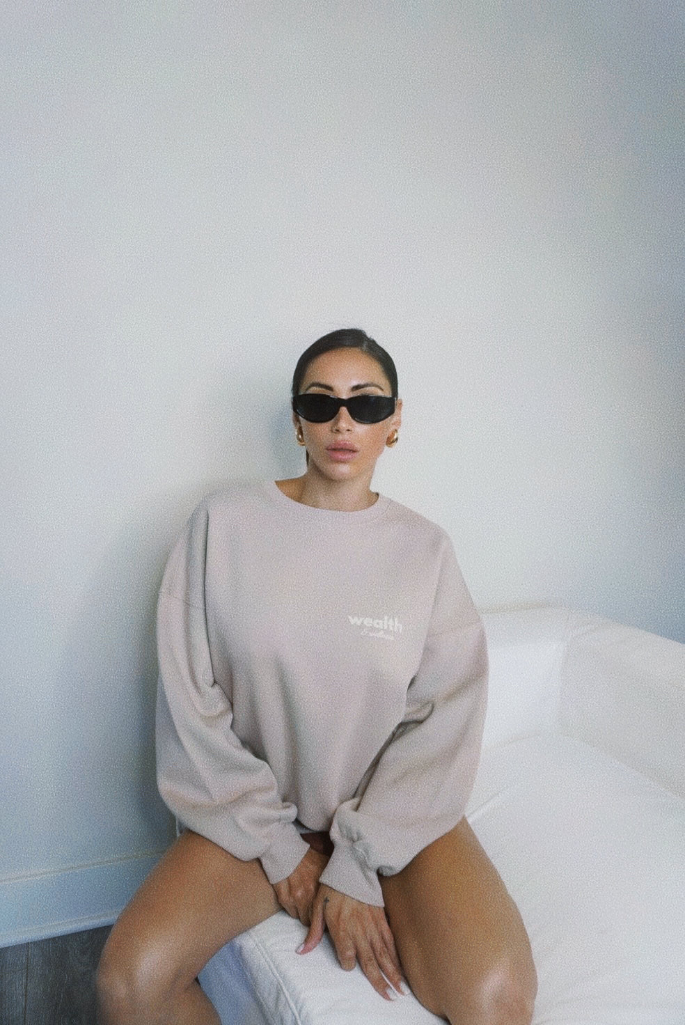 Wealth & Wellness Club Tan Oversized Crewneck Sweatshirt