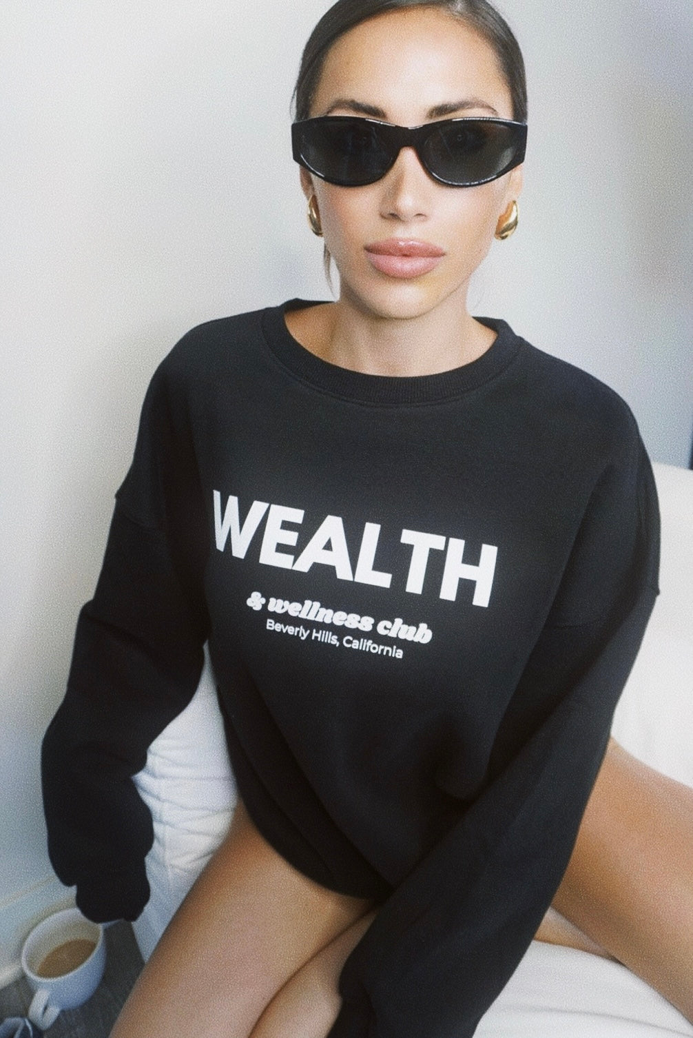 Wealth & Wellness Club Black Oversized Crewneck Sweatshirt