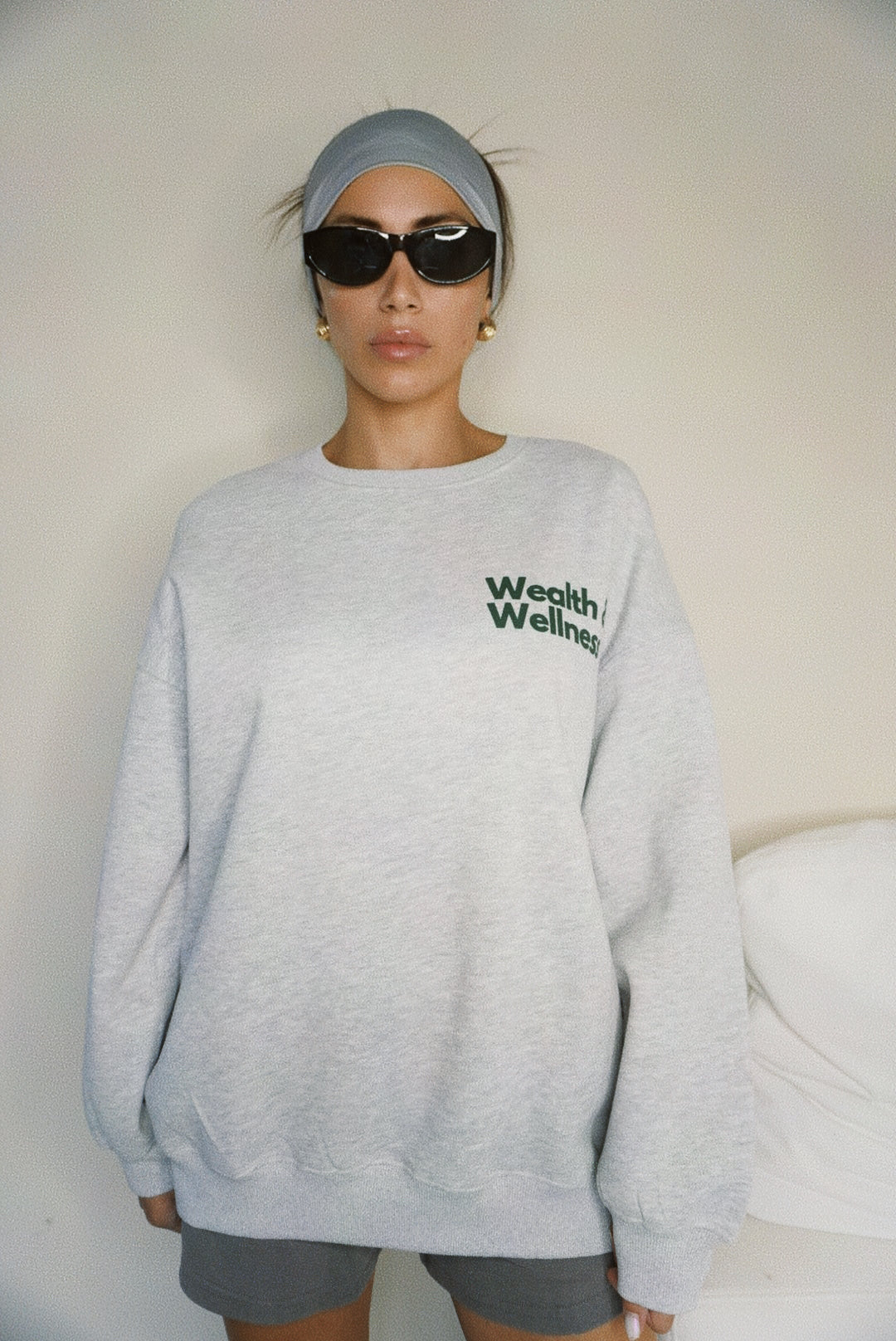 Wealth & Wellness Grey and Dark Green Oversized Crewneck Sweatshirt