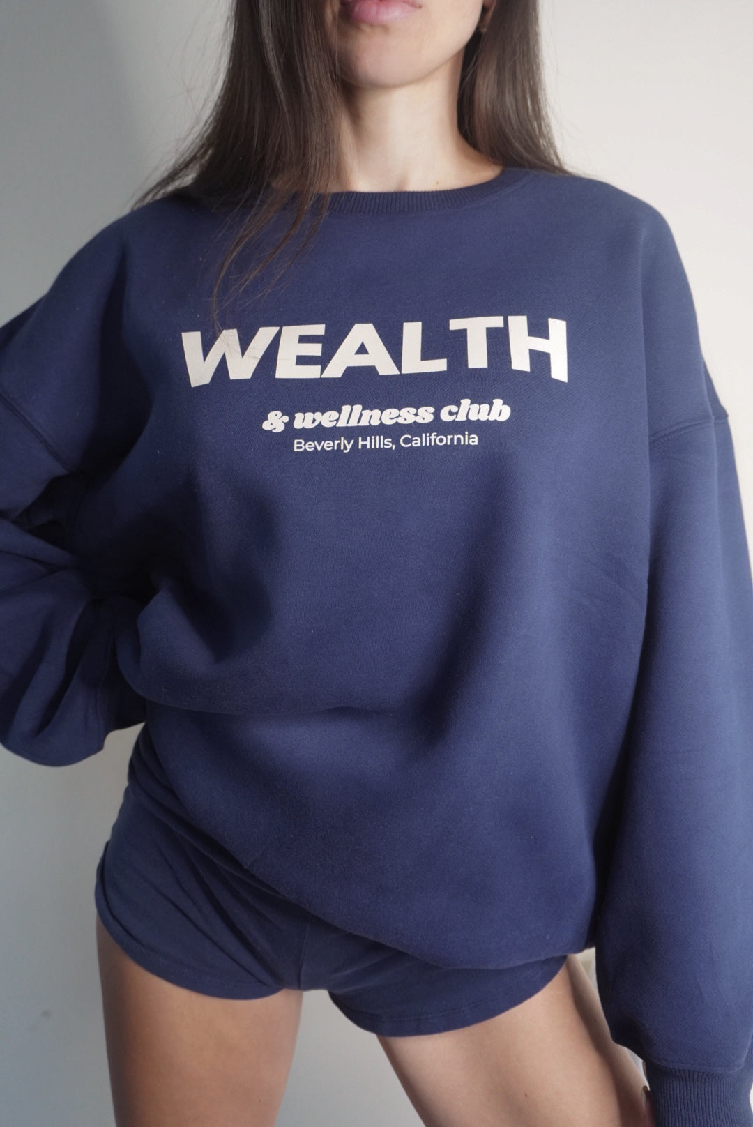 Wealth & Wellness Club Navy Blue Oversized Crewneck Sweatshirt