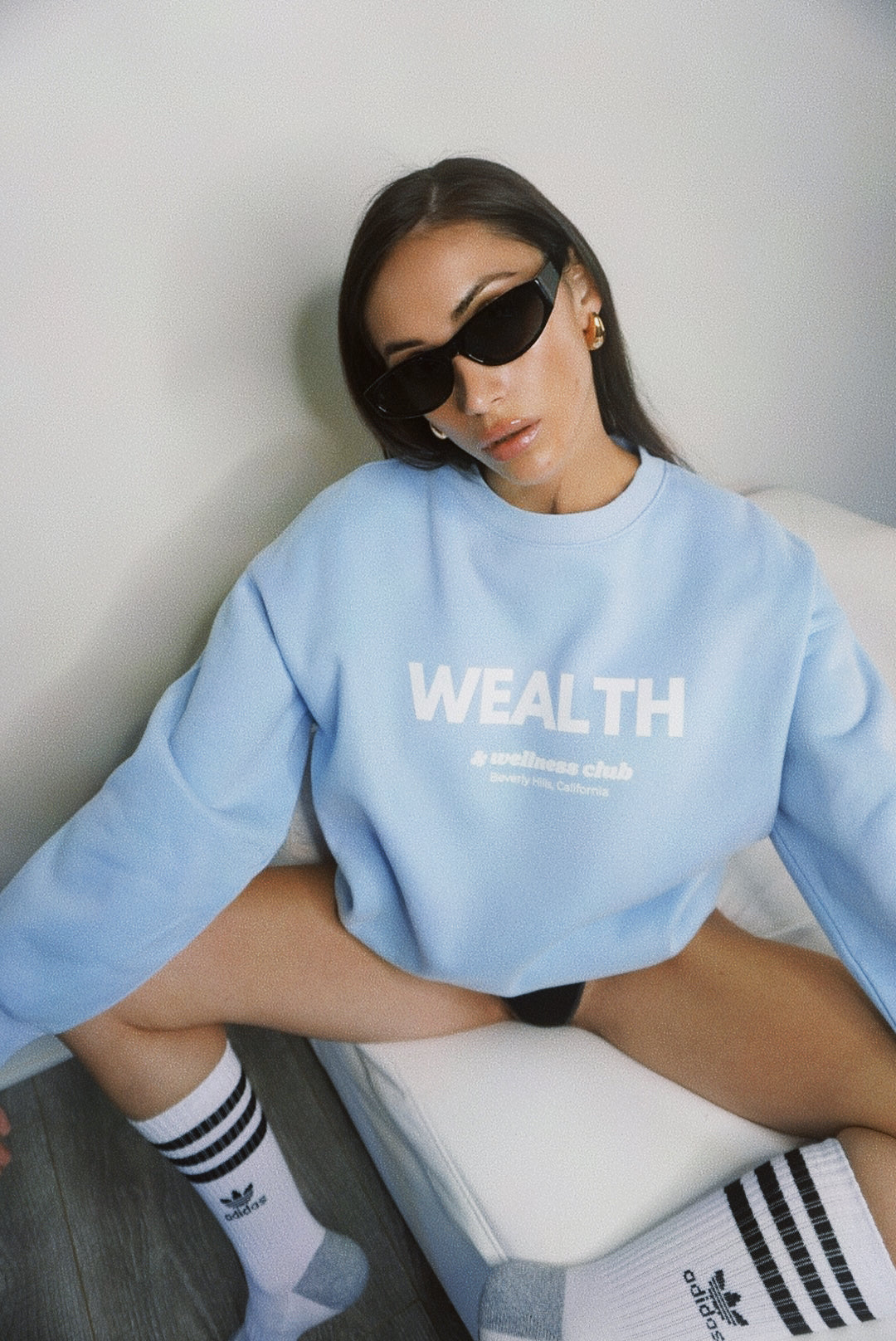 Wealth & Wellness Club Sky Blue Oversized Crewneck Sweatshirt