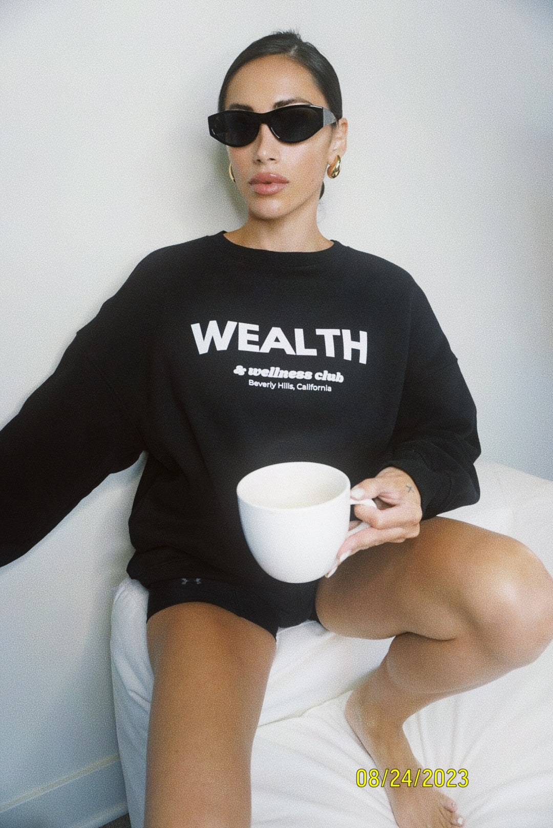 Wealth & Wellness Club Black Oversized Crewneck Sweatshirt