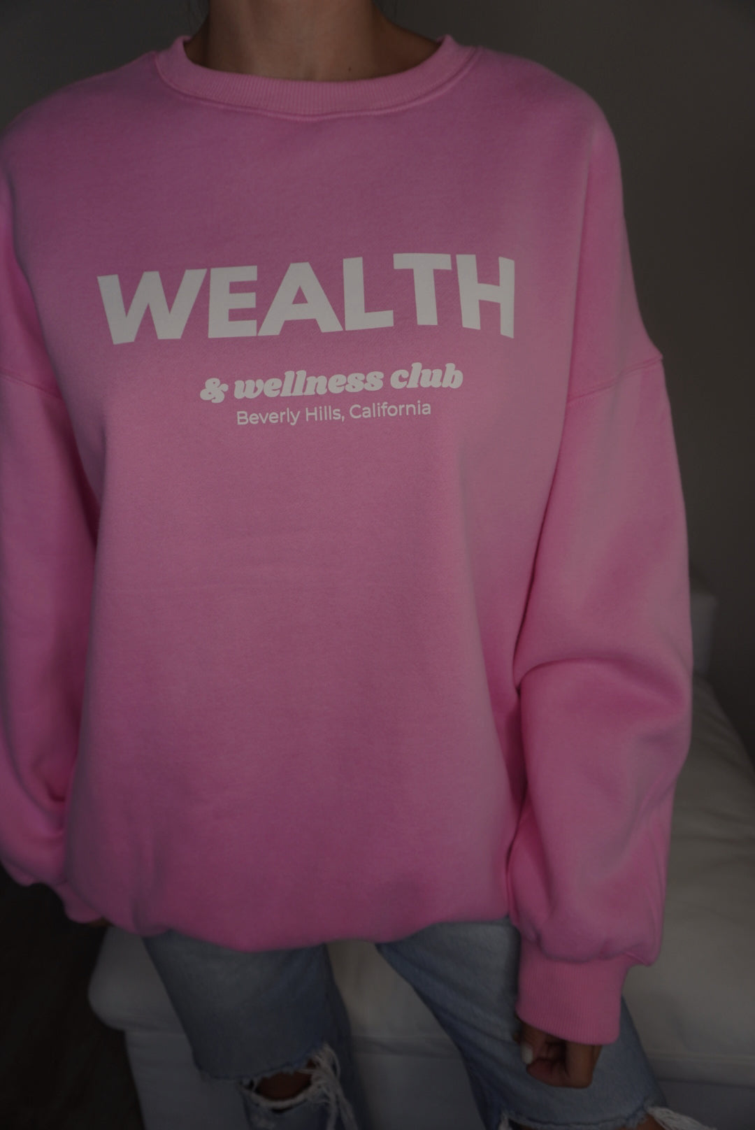 Wealth & Wellness Club Pink Oversized Crewneck Sweatshirt