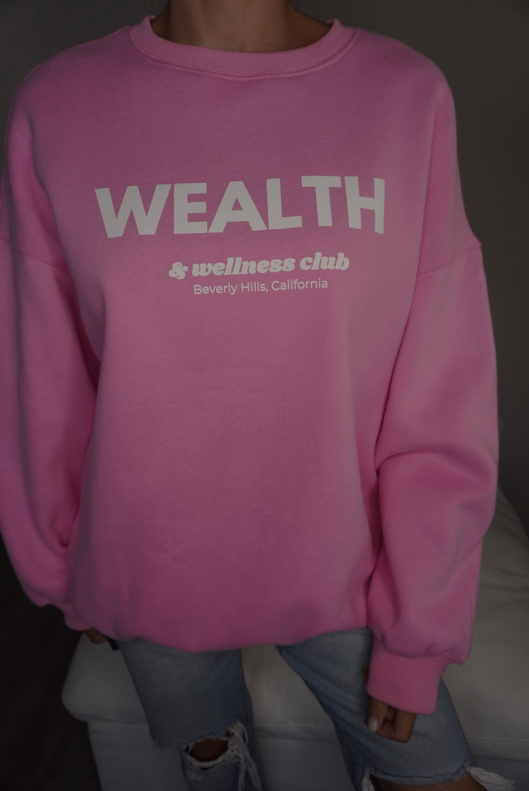 Wealth & Wellness Club Pink Oversized Crewneck Sweatshirt
