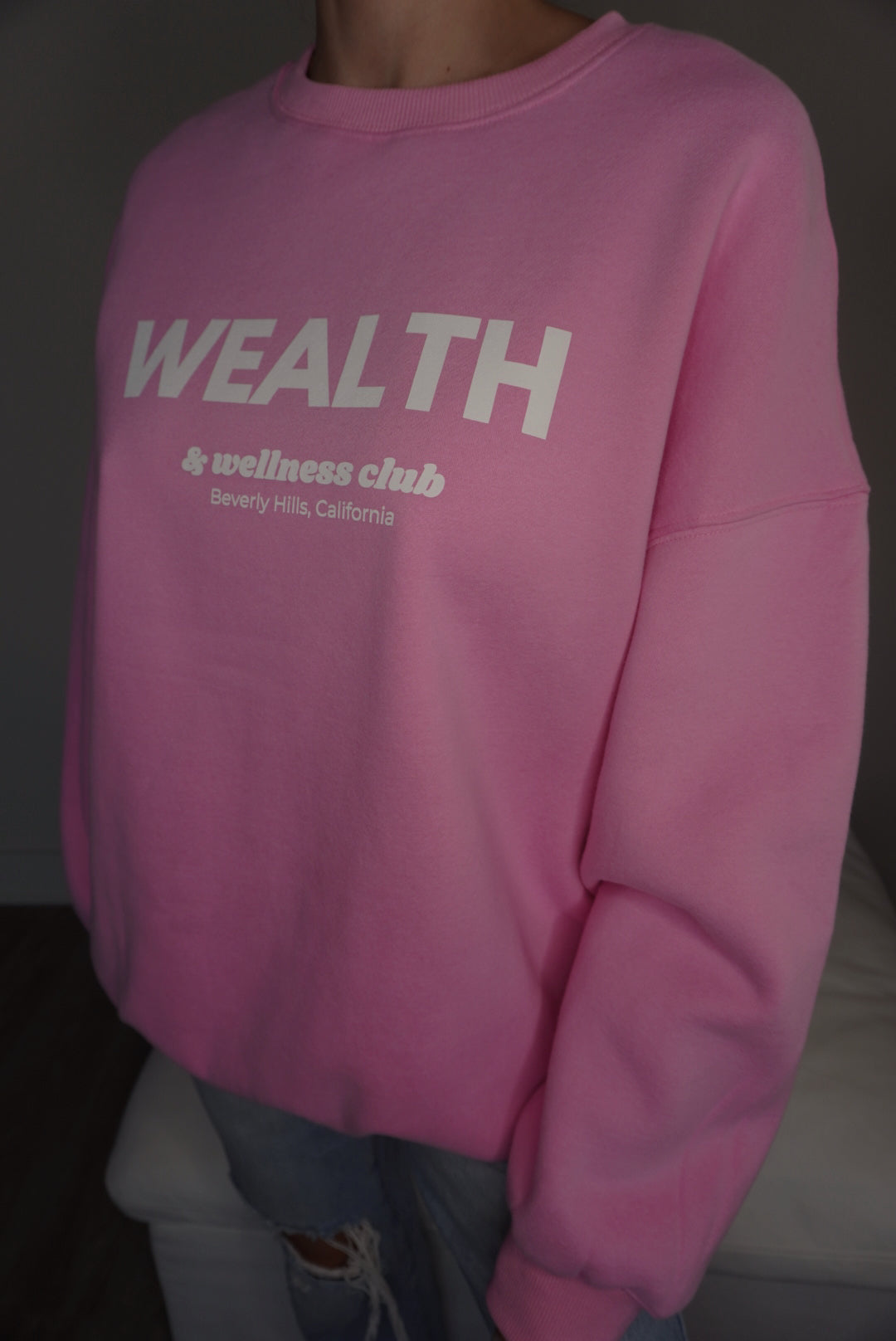 Wealth & Wellness Club Pink Oversized Crewneck Sweatshirt