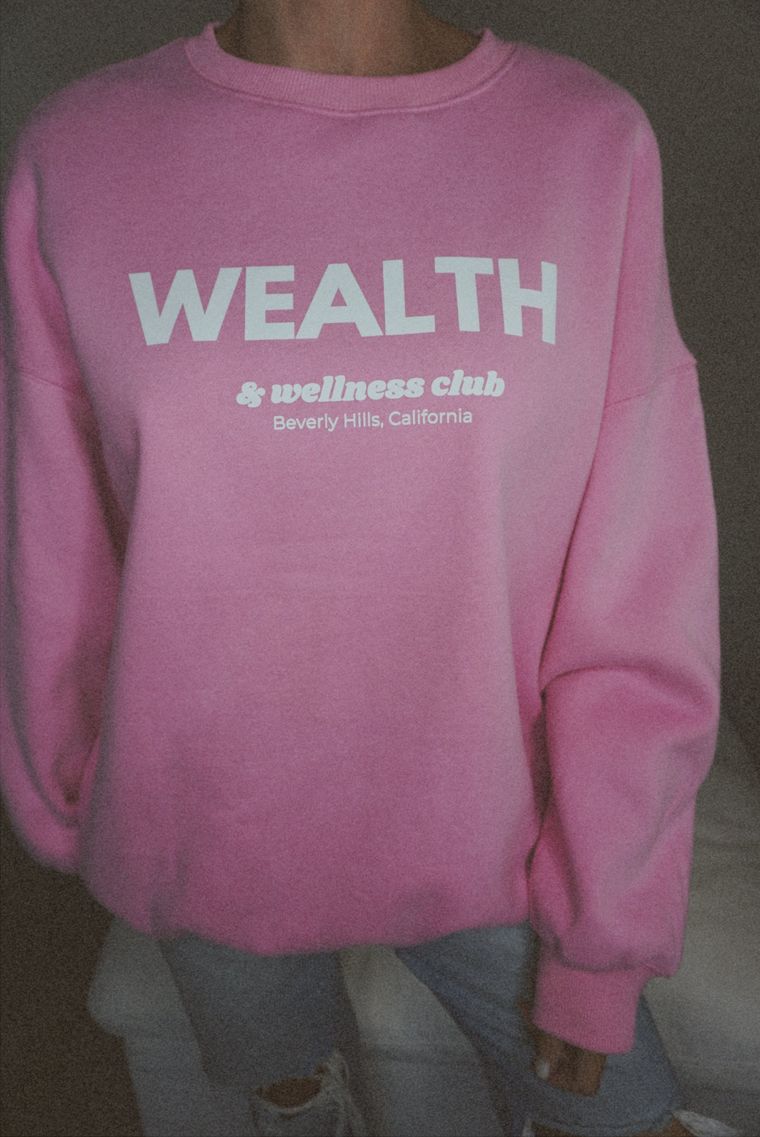 Wealth & Wellness Club Pink Oversized Crewneck Sweatshirt