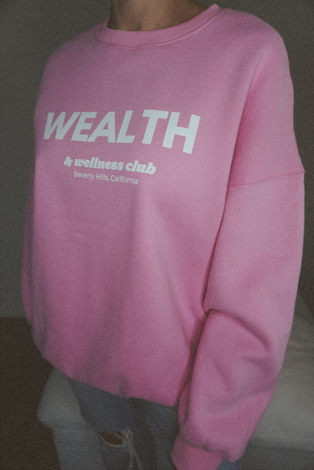 Wealth & Wellness Club Pink Oversized Crewneck Sweatshirt
