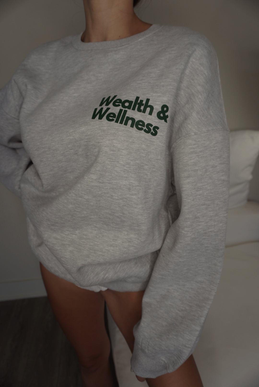 Wealth & Wellness Grey and Dark Green Oversized Crewneck Sweatshirt