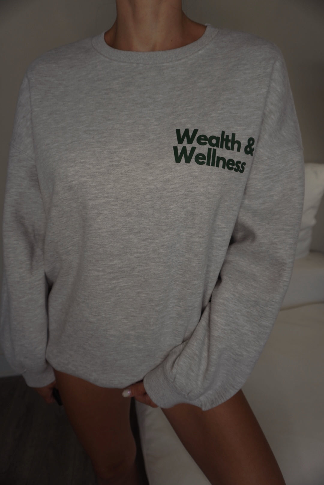 Wealth & Wellness Grey and Dark Green Oversized Crewneck Sweatshirt