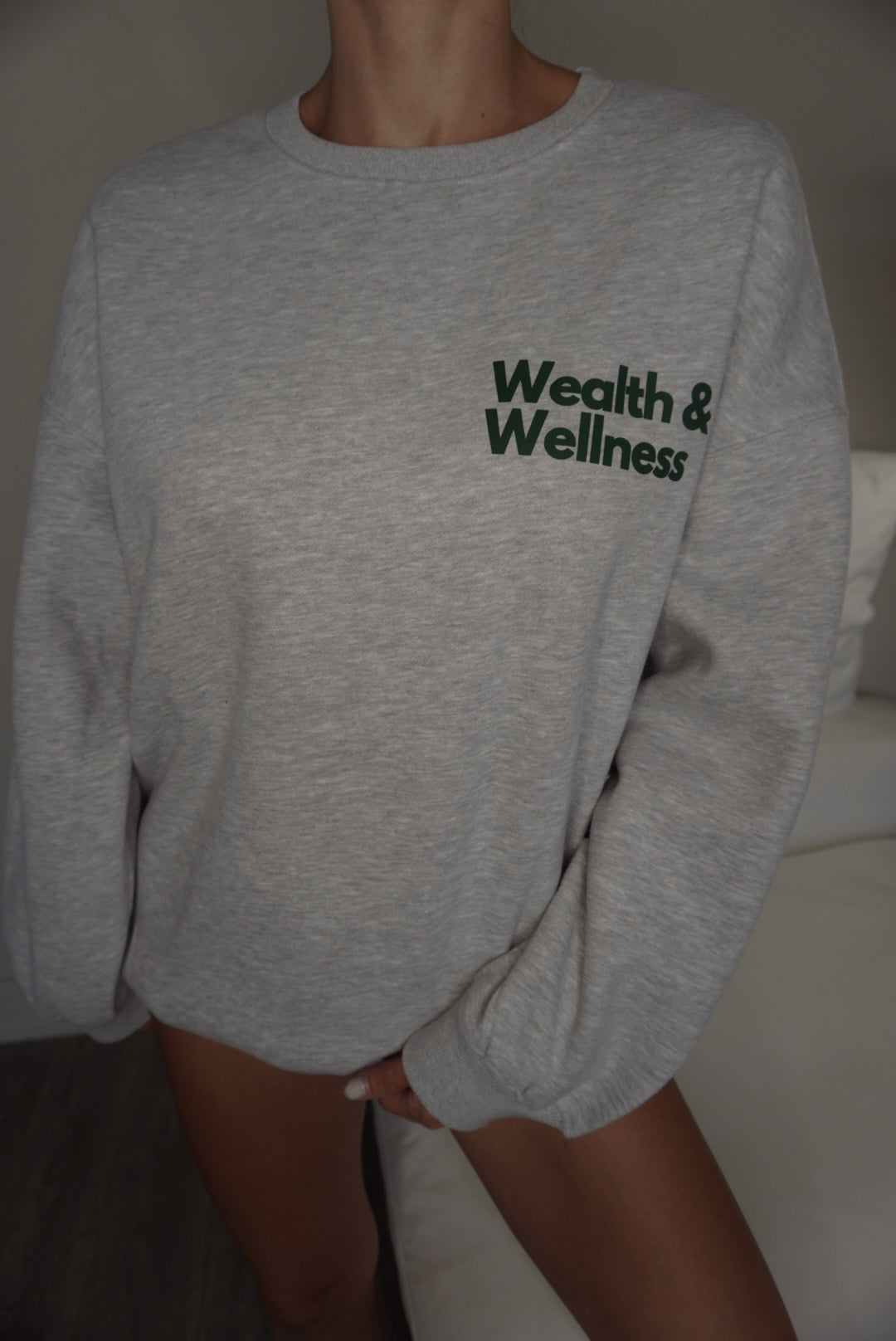 Wealth & Wellness Grey and Dark Green Oversized Crewneck Sweatshirt