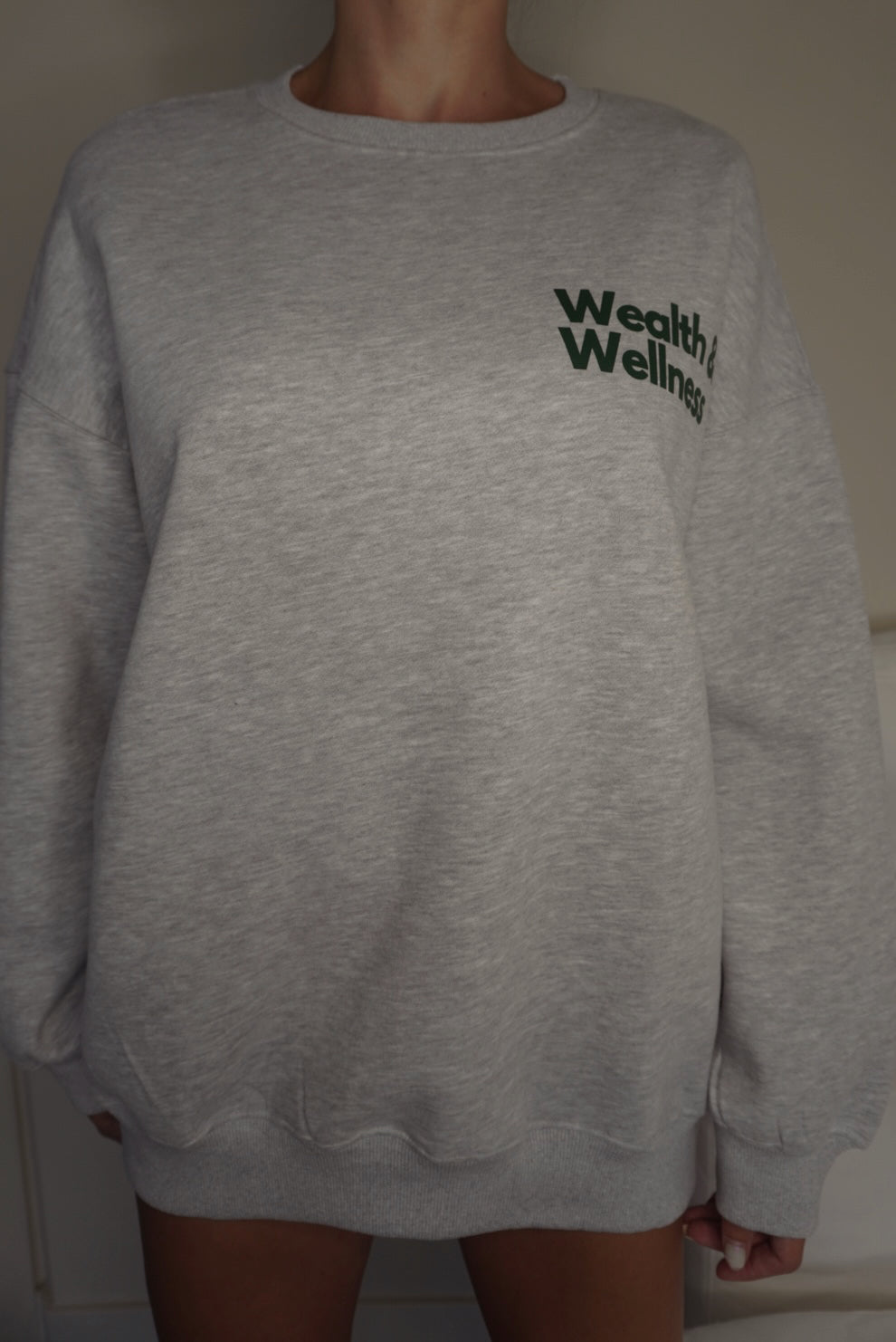 Wealth & Wellness Grey and Dark Green Oversized Crewneck Sweatshirt