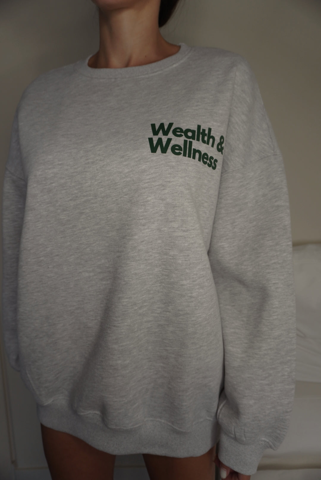 Wealth & Wellness Grey and Dark Green Oversized Crewneck Sweatshirt