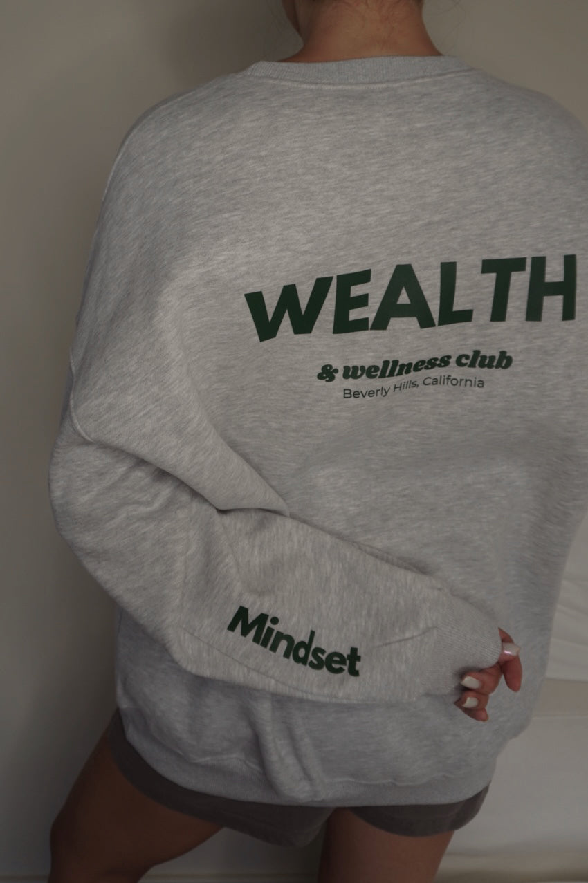 Wealth & Wellness Grey and Dark Green Oversized Crewneck Sweatshirt