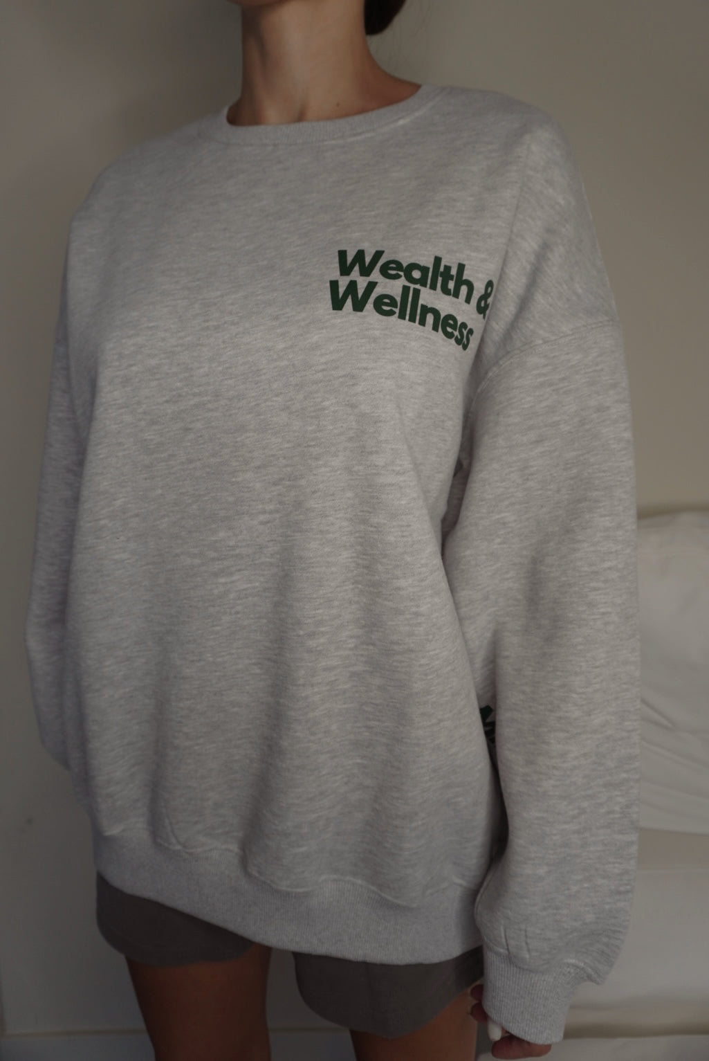 Wealth & Wellness Grey and Dark Green Oversized Crewneck Sweatshirt