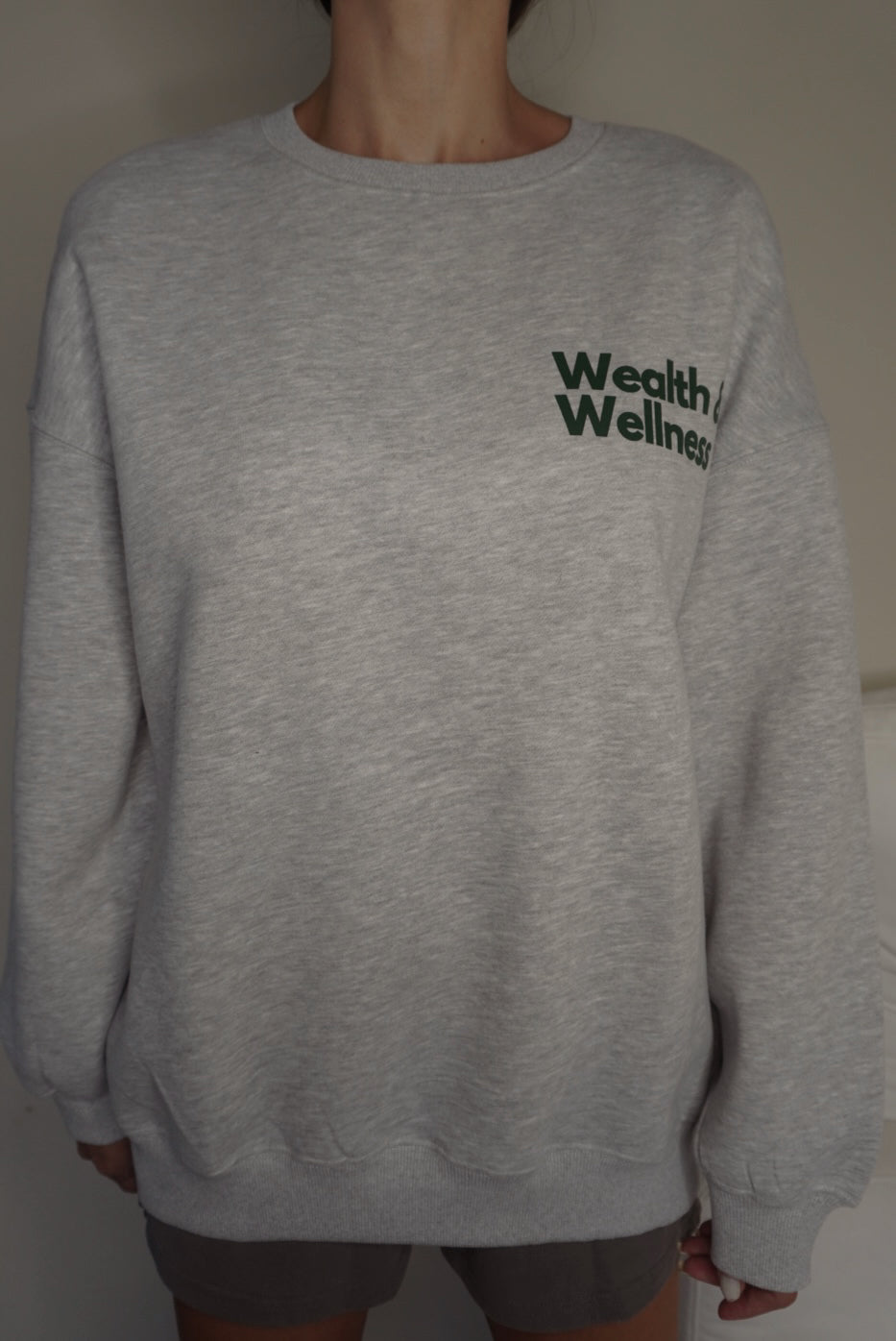 Wealth & Wellness Grey and Dark Green Oversized Crewneck Sweatshirt