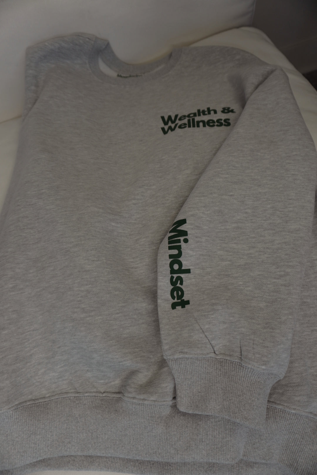 Wealth & Wellness Grey and Dark Green Oversized Crewneck Sweatshirt