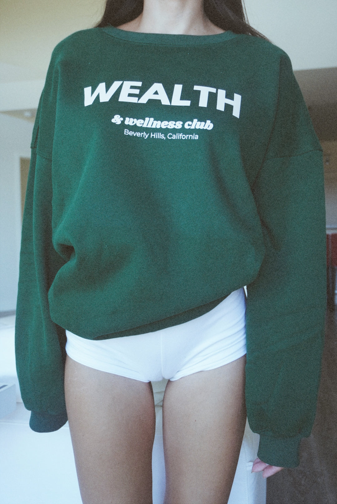 Wealth & Wellness Club Dark Green Oversized Crewneck Sweatshirt