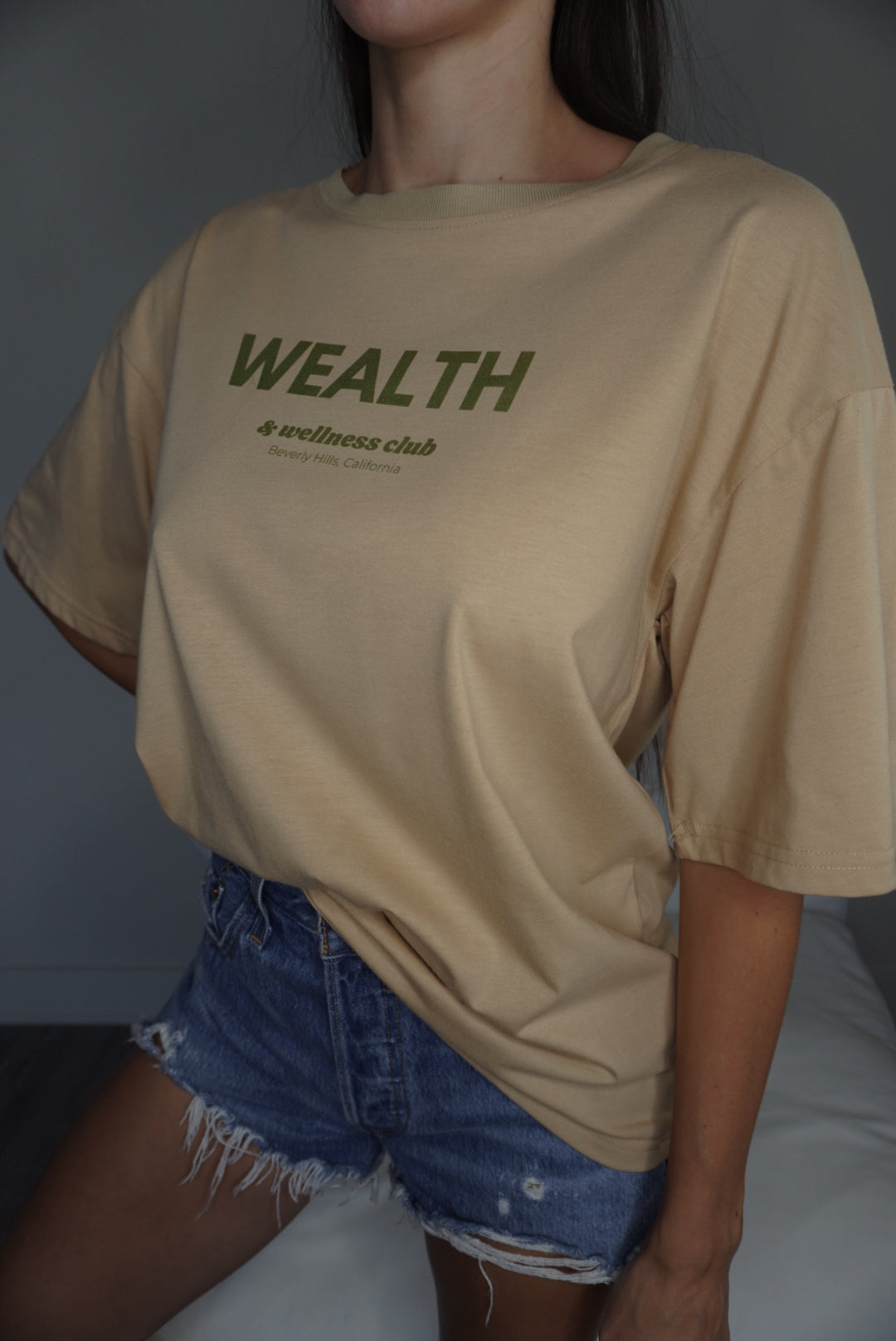 Wealth & Wellness Oversized Tan T-Shirt