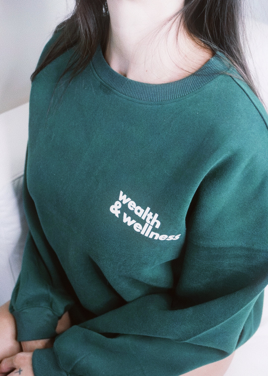Wealth & Wellness Club Forest Green Oversized Crewneck Sweatshirt