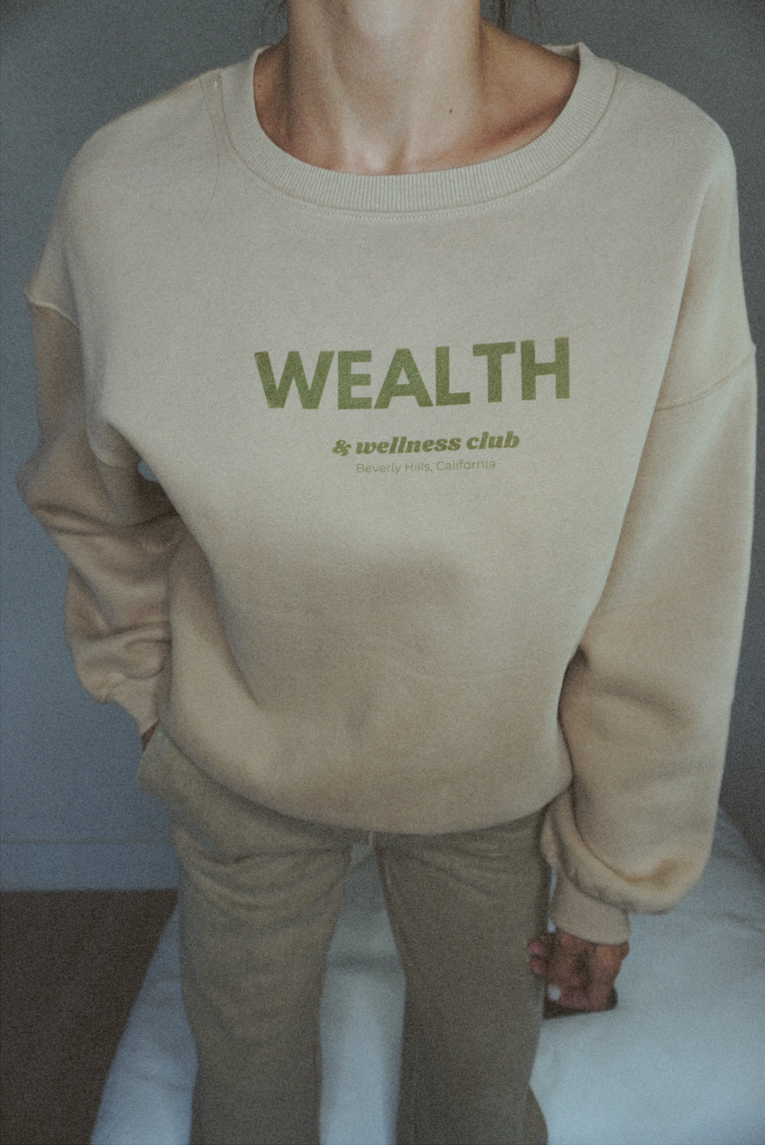Wealth & Wellness Club Tan and Green Oversized Crewneck Sweatshirt