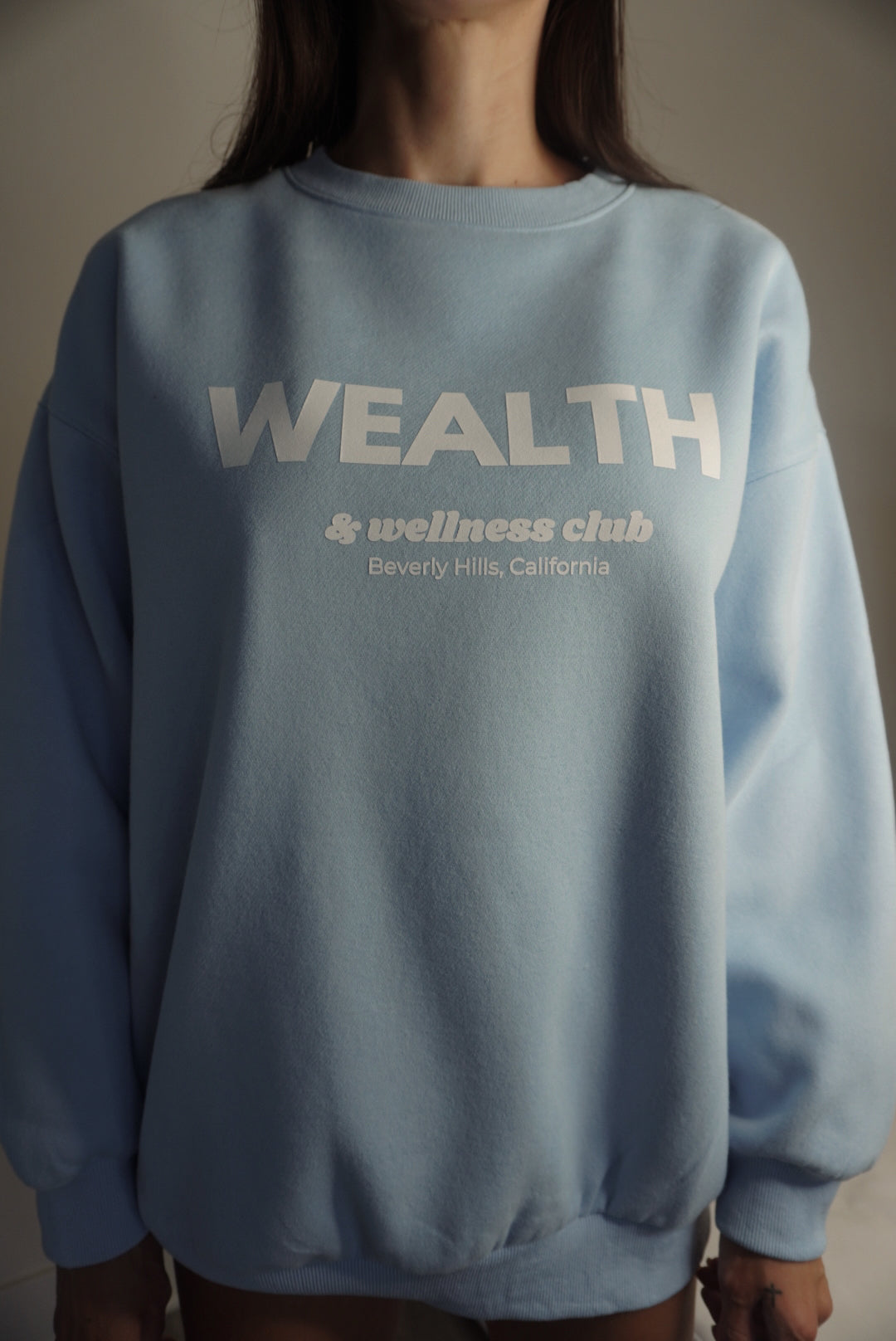 Wealth & Wellness Club Sky Blue Oversized Crewneck Sweatshirt