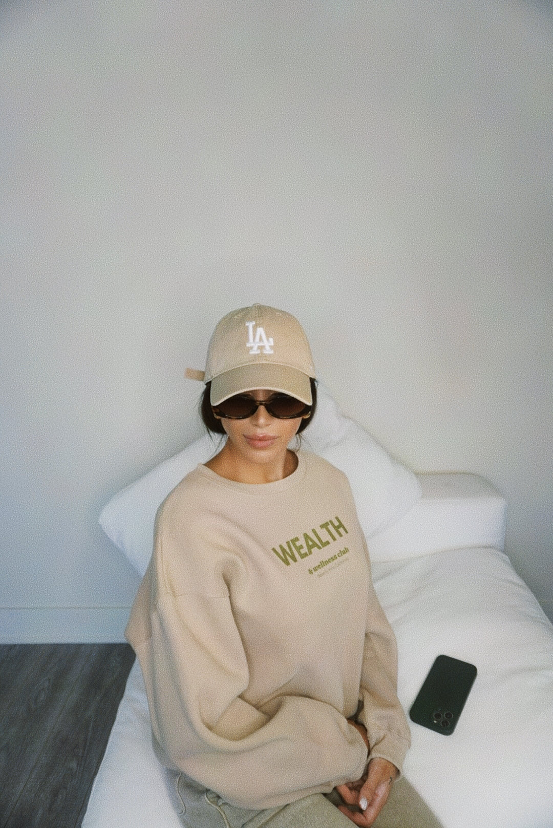 Wealth & Wellness Club Tan and Green Oversized Crewneck Sweatshirt