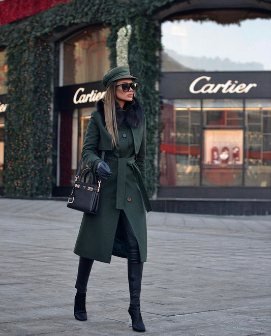 Cashmere Wool Trench Coat with Fur