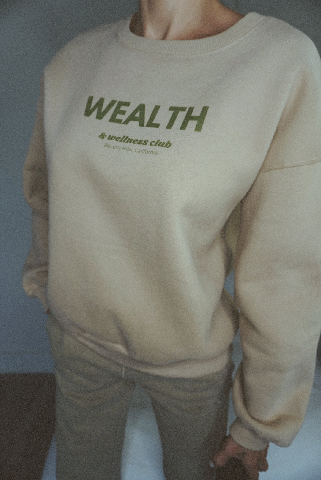 Wealth & Wellness Club Tan and Green Oversized Crewneck Sweatshirt