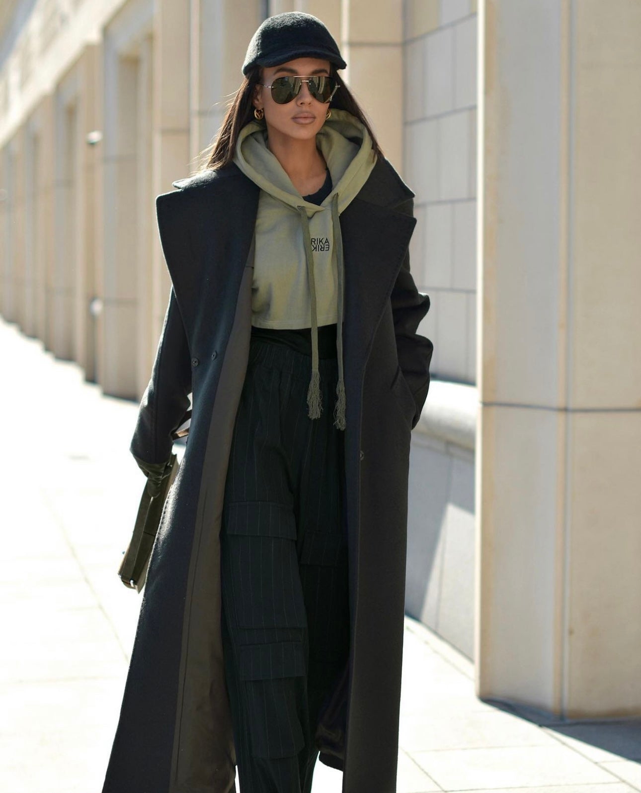 Black Cashmere Wool Trench Coat