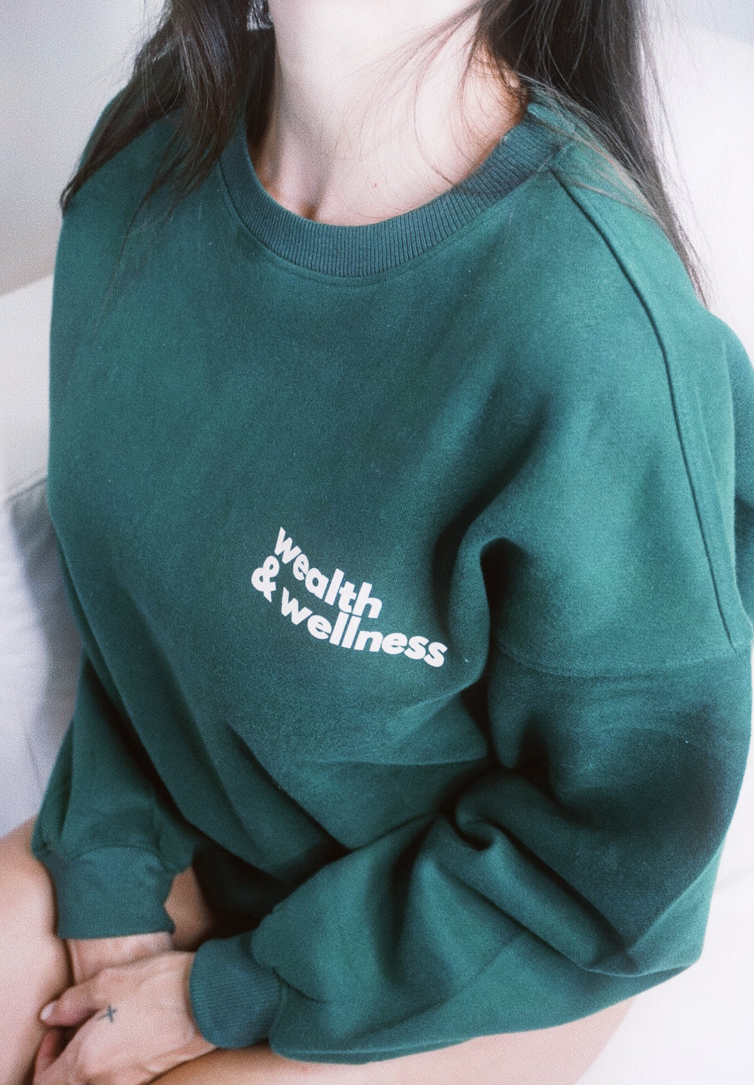Wealth & Wellness Club Forest Green Oversized Crewneck Sweatshirt