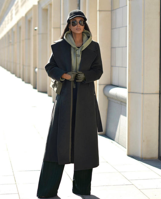Black Cashmere Wool Trench Coat