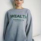 Wealth & Wellness Club Grey Green Oversized Crewneck Sweatshirt