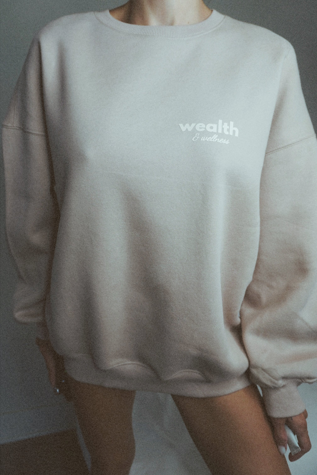 Wealth & Wellness Club Tan Oversized Crewneck Sweatshirt
