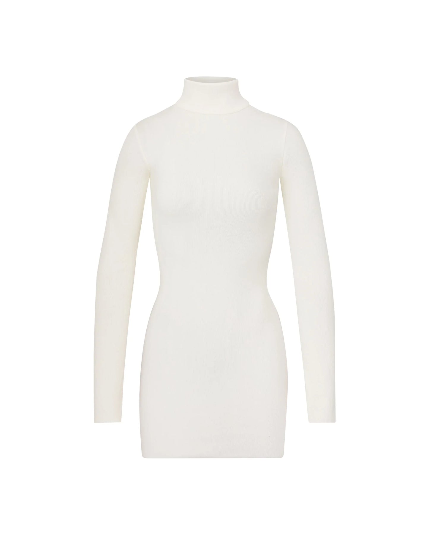 Turtleneck cream jersey cotton ribbed mini dress 🤍