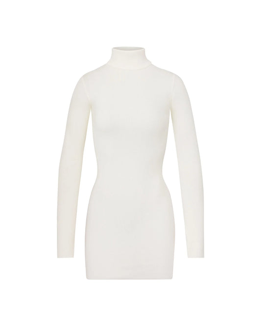 Turtleneck cream jersey cotton ribbed mini dress 🤍