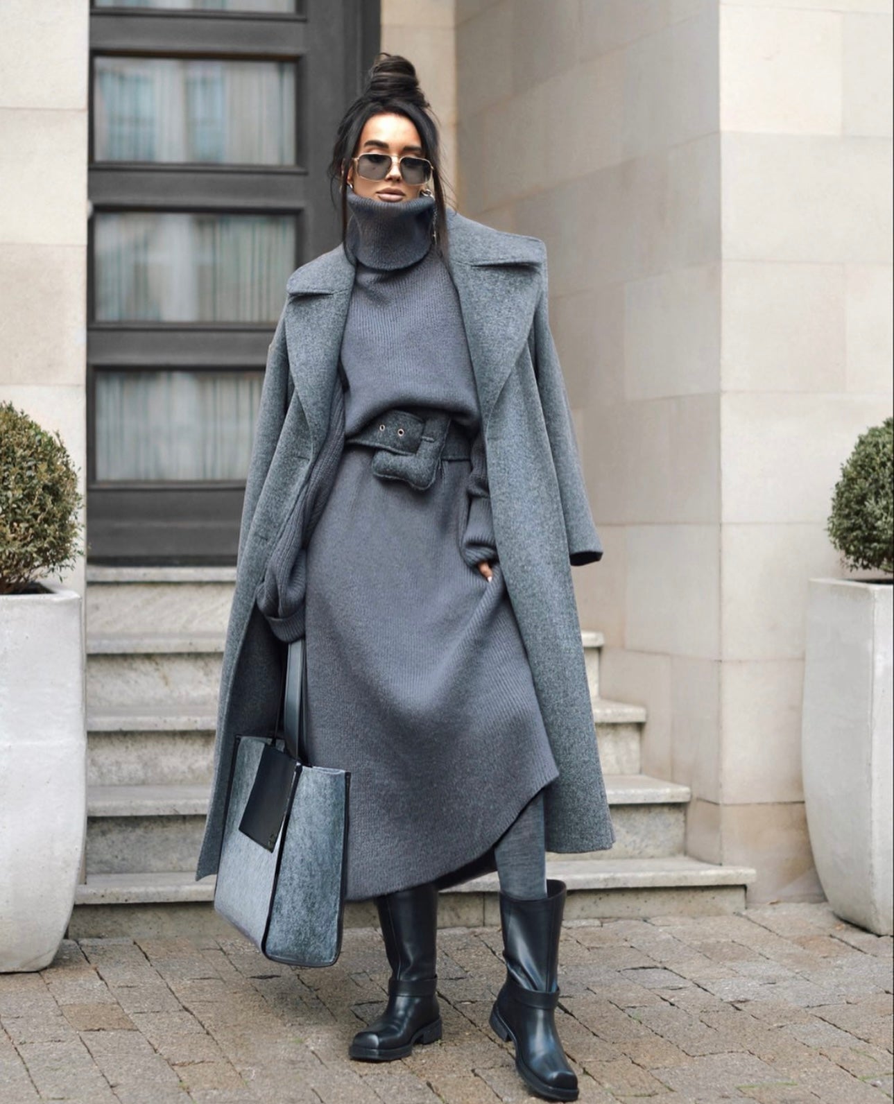 Gray Cashmere Wool Trench Coat