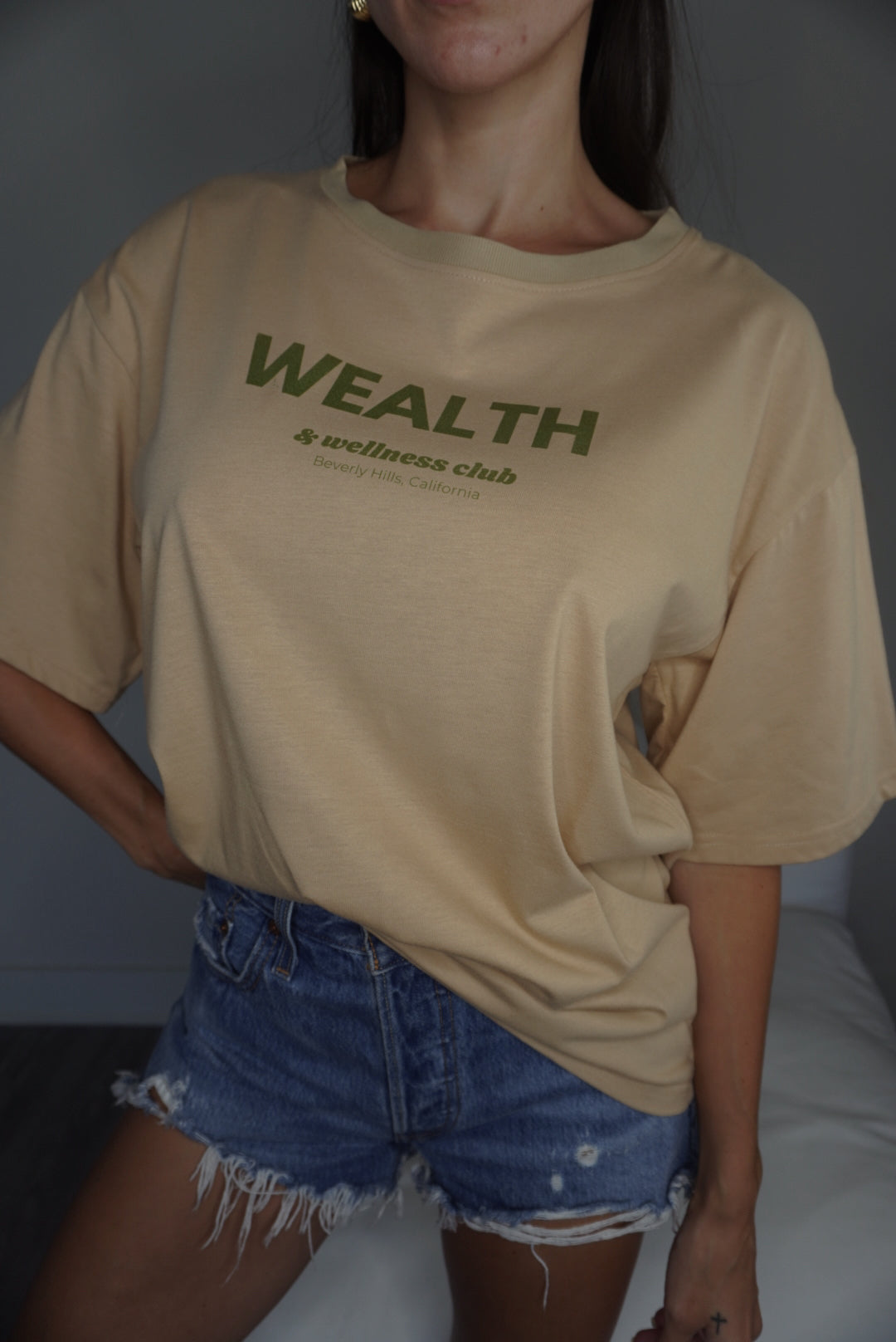 Wealth & Wellness Oversized Tan T-Shirt