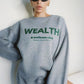 Wealth & Wellness Club Grey Green Oversized Crewneck Sweatshirt