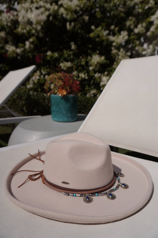 Handmade fedora Tan Wool Hat with Mag Chain