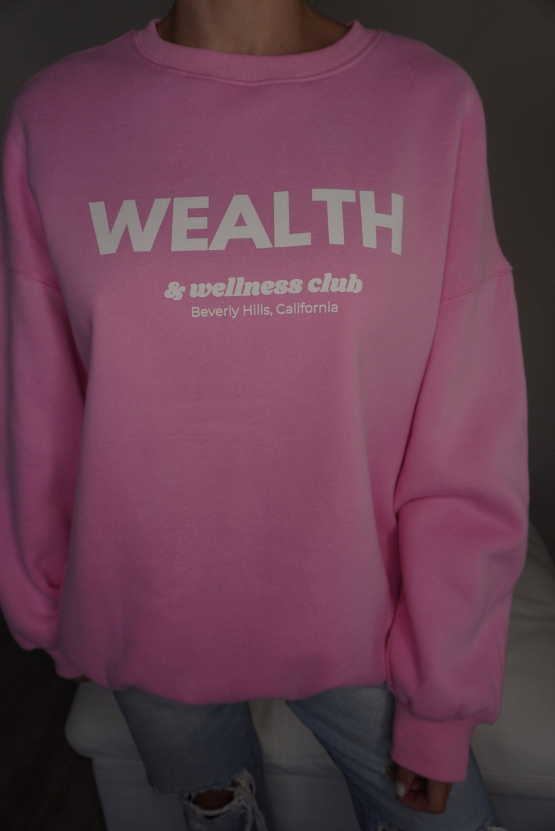 Wealth & Wellness Club Pink Oversized Crewneck Sweatshirt