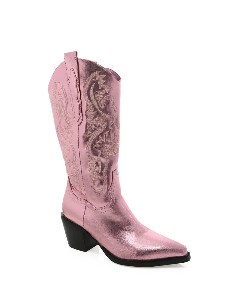 It Girl Cowgirl boots in Baby Pink Metallic